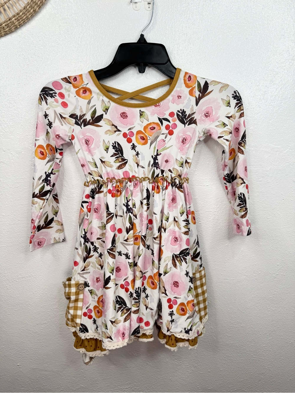 Cheeky Plum Dress Girls Size 6 Floral Fit & Flare Long Sleeve Pockets